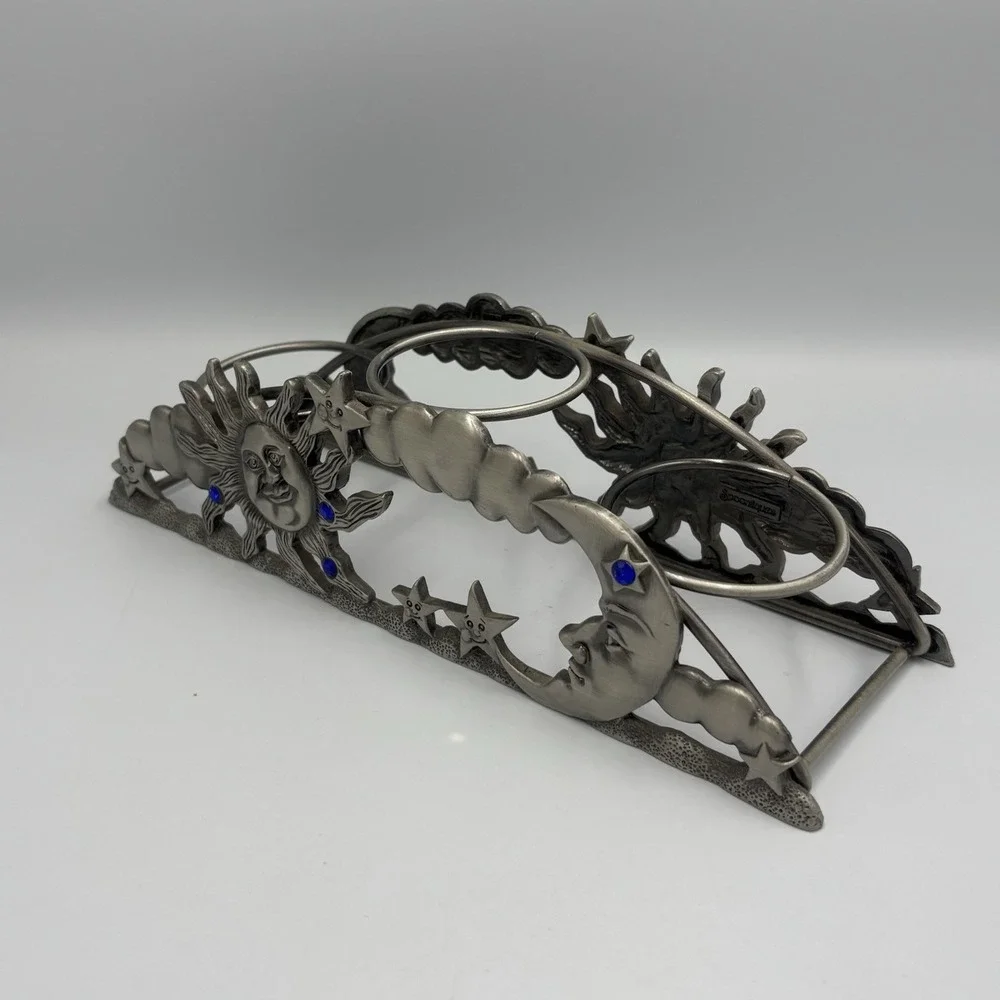 Spontiques Pewter Arch Candle Holder Votive Sun Moon Celestial Blue Rhinestone